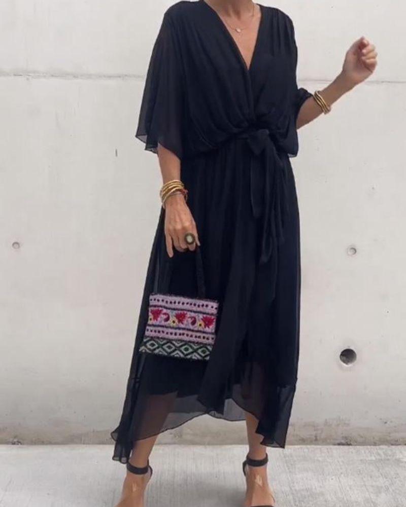 Robe Midi Croisée Fluide pour Femmes - Aurelles