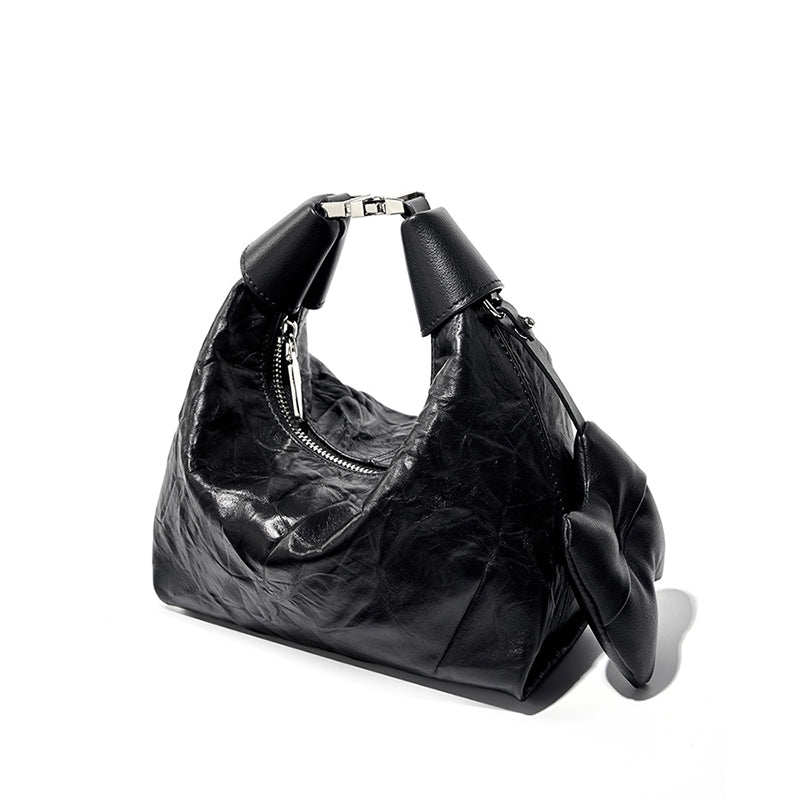 Sac Mini Crinkle en Cuir avec Détail Nœud pour Femmes