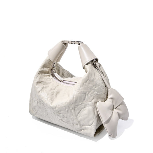 Sac Mini Crinkle en Cuir avec Détail Nœud pour Femmes