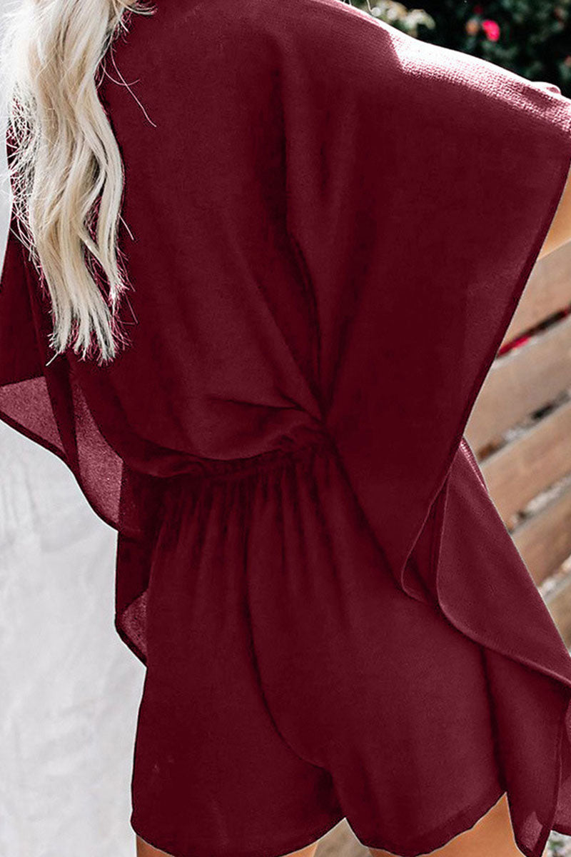 Combinaison décontractée unie à col en V pour femmes - Aurelles