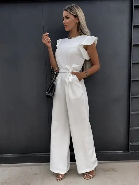 Combinaison femme avec jambes larges et manches à volants - Aurelles