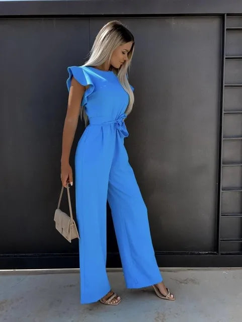 Combinaison femme avec jambes larges et manches à volants - Aurelles