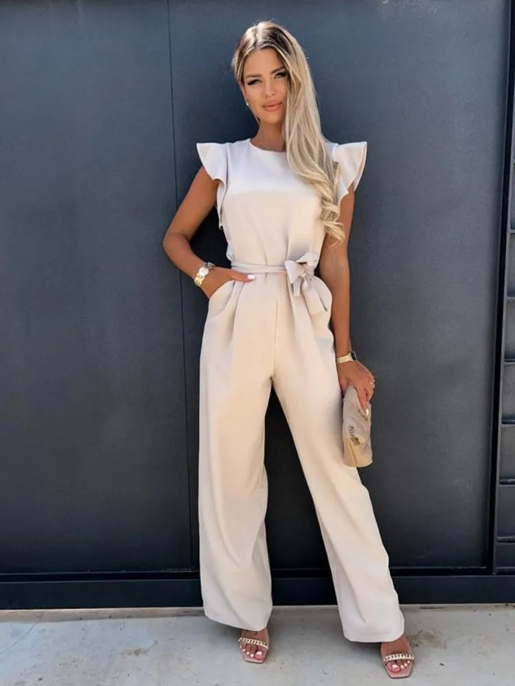 Combinaison femme avec jambes larges et manches à volants - Aurelles