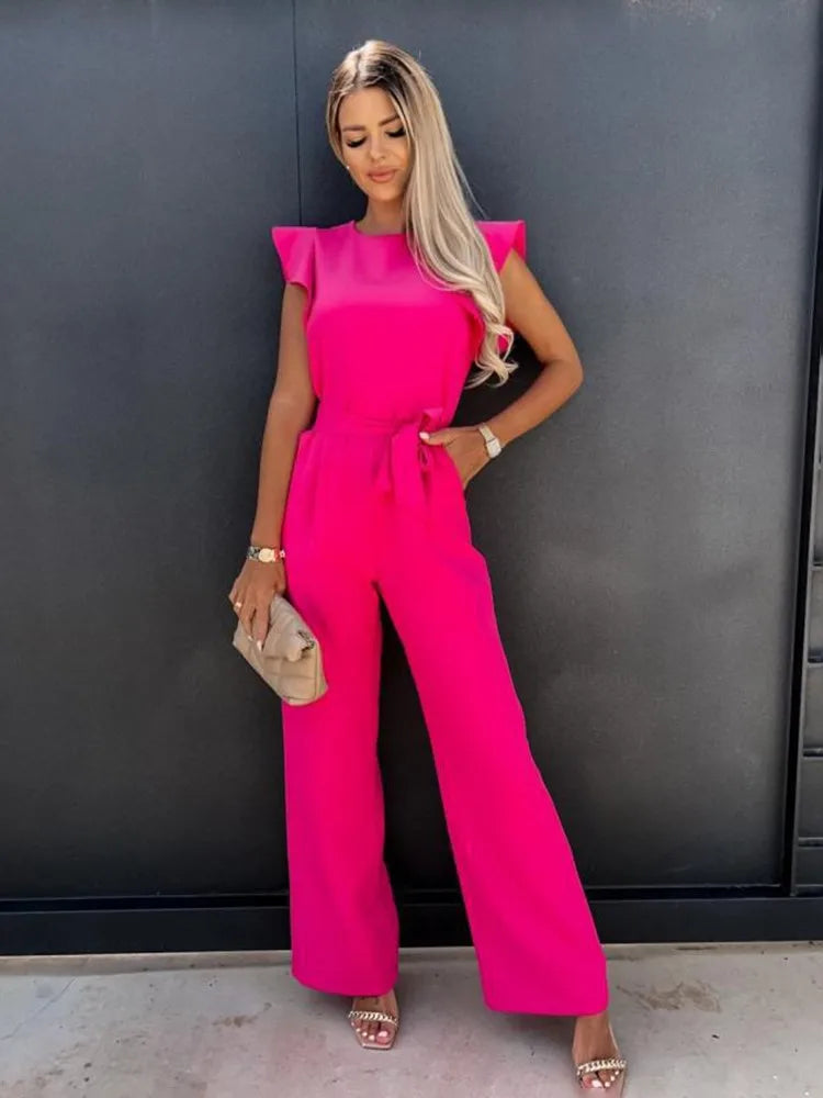 Combinaison femme avec jambes larges et manches à volants - Aurelles