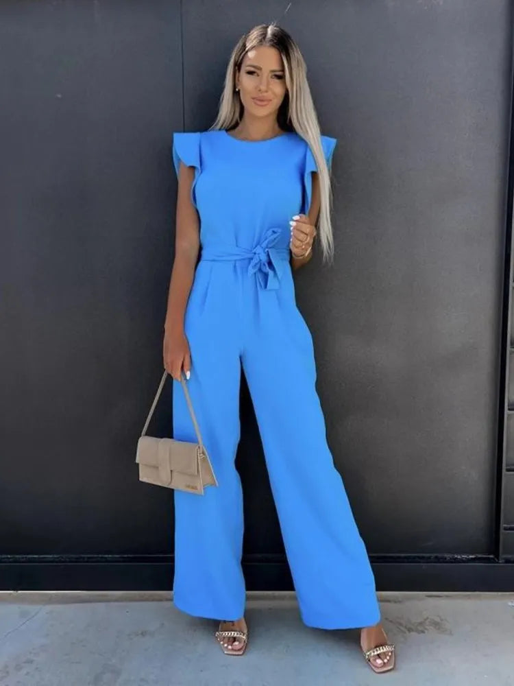 Combinaison femme avec jambes larges et manches à volants - Aurelles