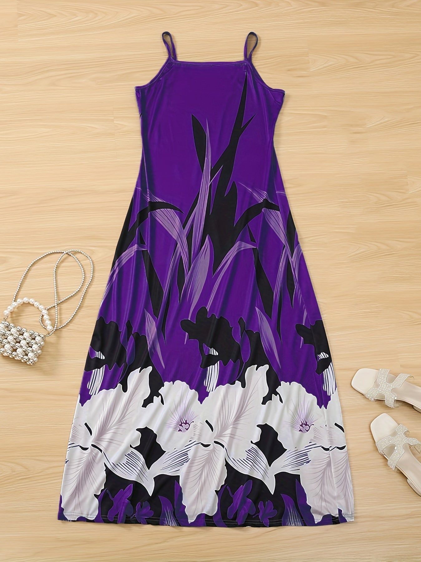 Robe à Bretelles Spaghetti Imprimée Fleurs pour Femmes - À Porter Toute l'Année - Aurelles