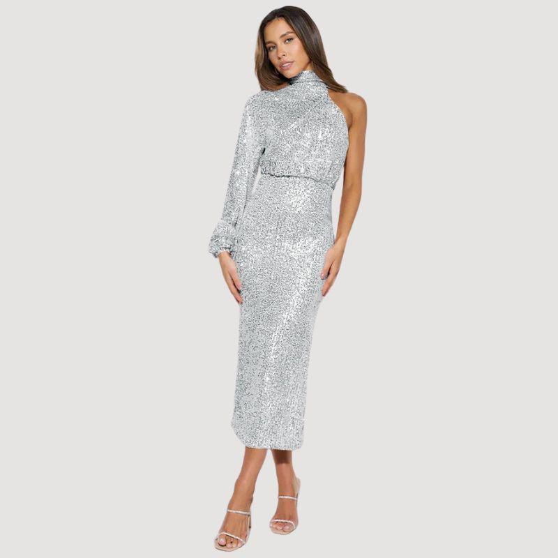 Robe à Sequin Asymétrique à Une Épaule pour Femmes Glamour - Aurelles