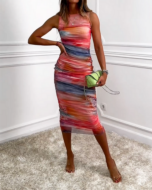 Robe d'Été pour Femmes - Robe Décontractée Sans Manches à Col Rond