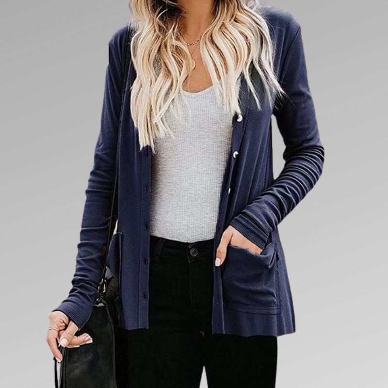 Cardigan en coton classique avec poches pour femmes - Aurelles