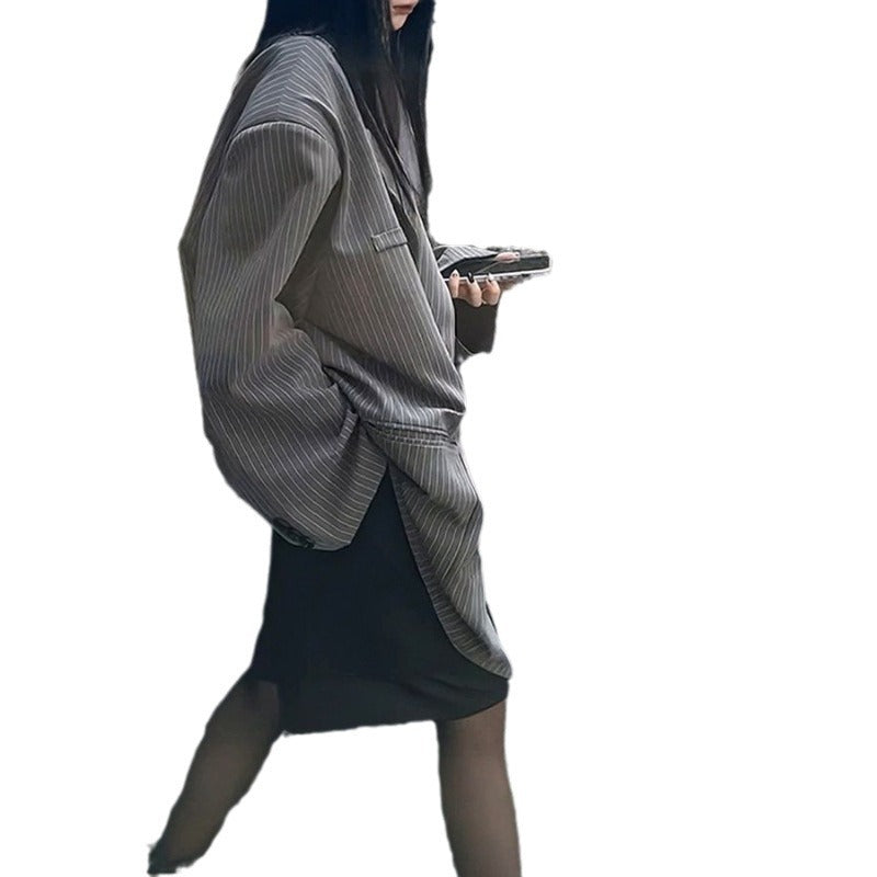 Veste Blazer Rayée Grise pour Femme - Aurelles