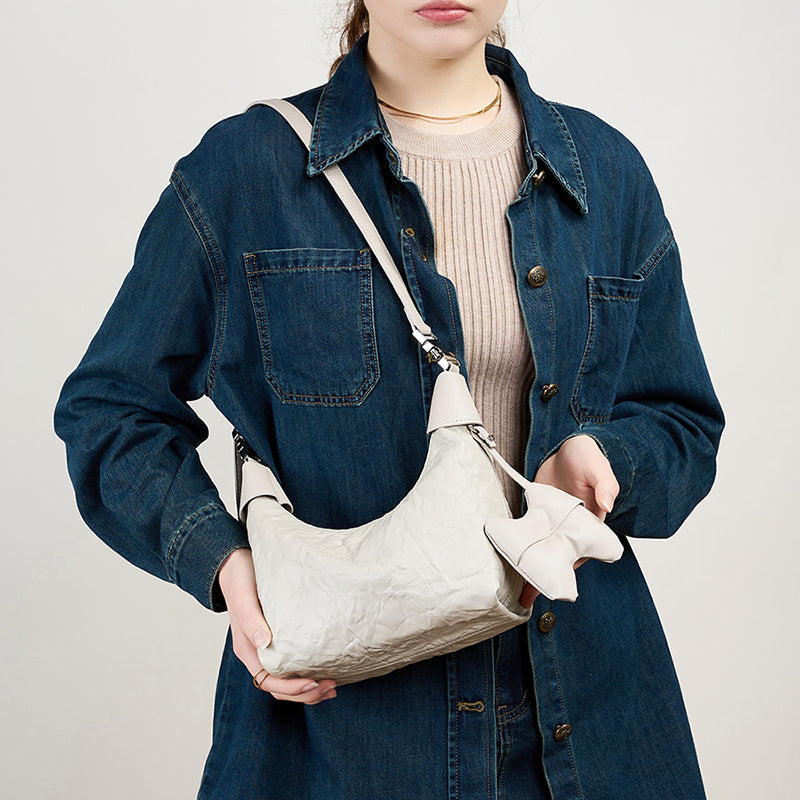 Sac Mini Crinkle en Cuir avec Détail Nœud pour Femmes