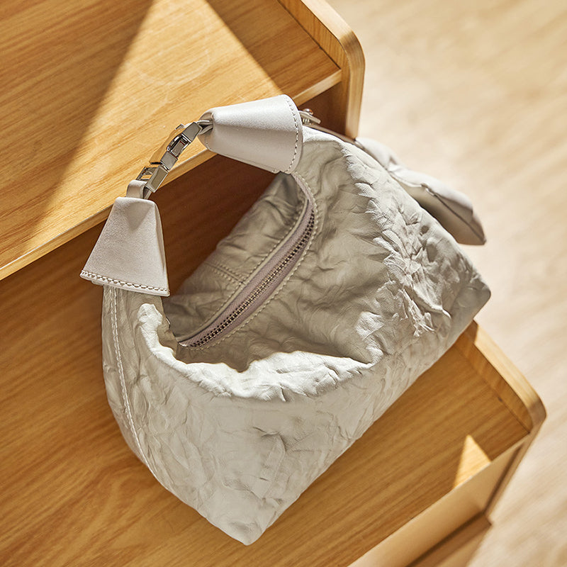 Sac Mini Crinkle en Cuir avec Détail Nœud pour Femmes