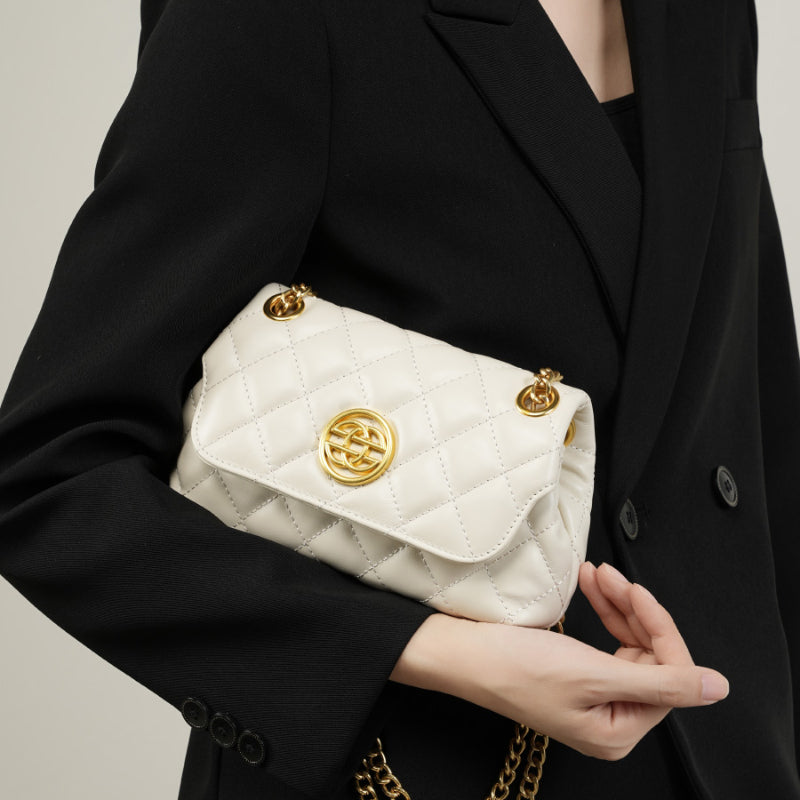 Sac à Main Matelassé en Cuir avec Chaîne Dorée pour Femmes