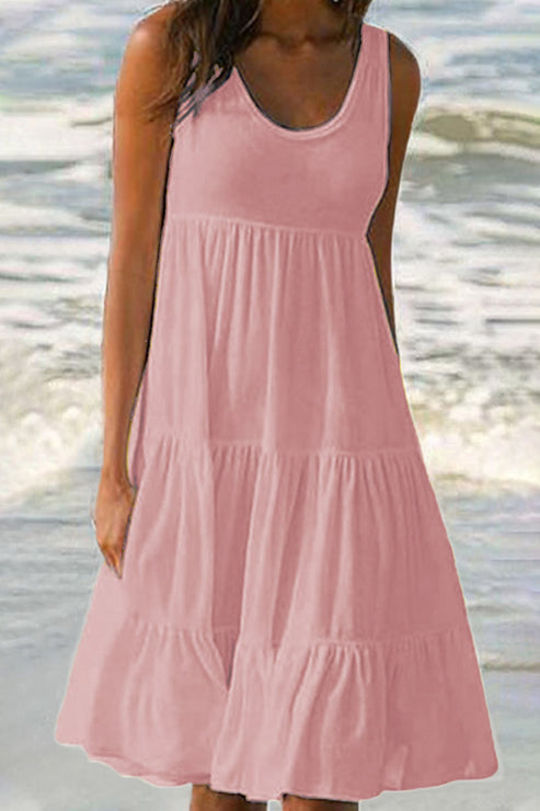 Robe à Jupe en Gâteau à Panneaux Superposés Élégante et Sucrée avec Col Rond - Aurelles