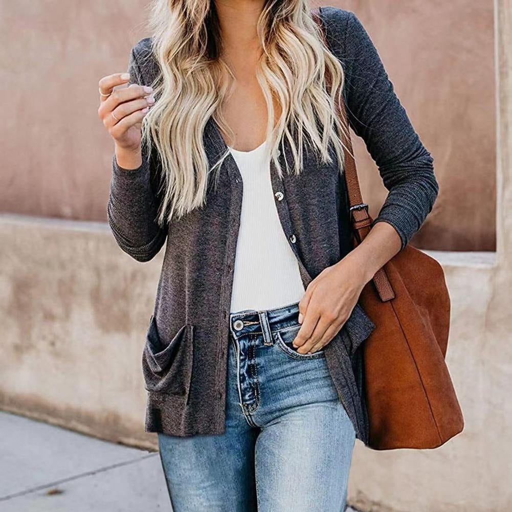 Cardigan en coton classique avec poches pour femmes - Aurelles