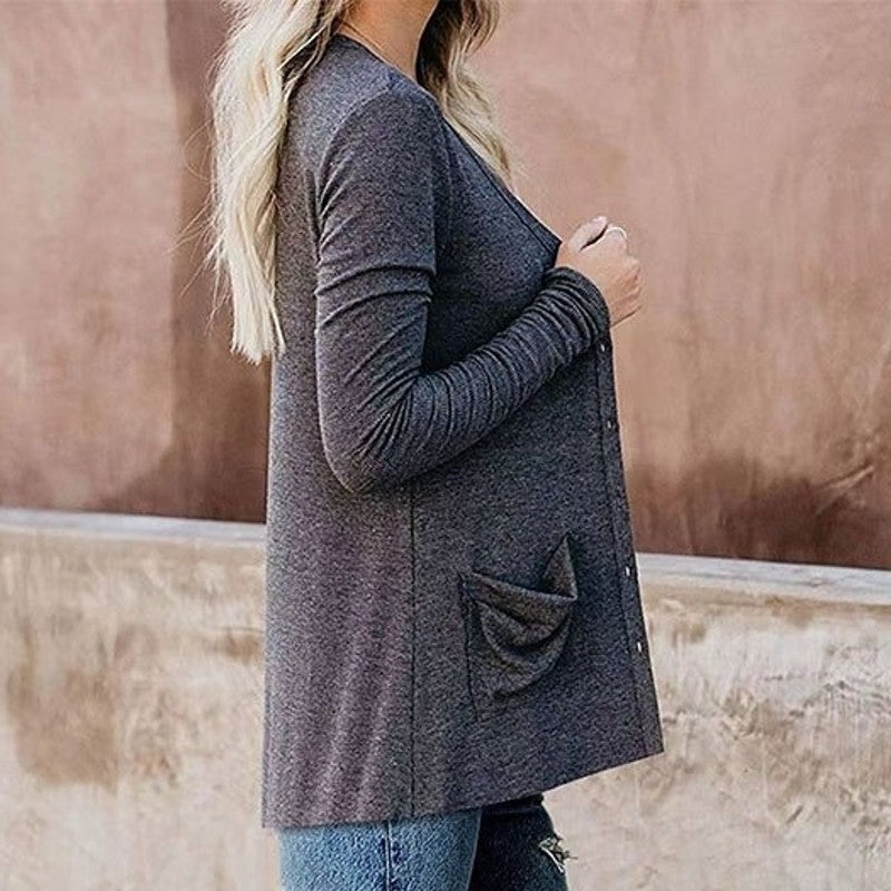 Cardigan en coton classique avec poches pour femmes - Aurelles