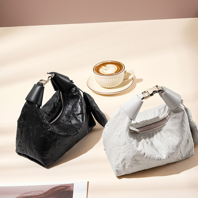 Sac Mini Crinkle en Cuir avec Détail Nœud pour Femmes