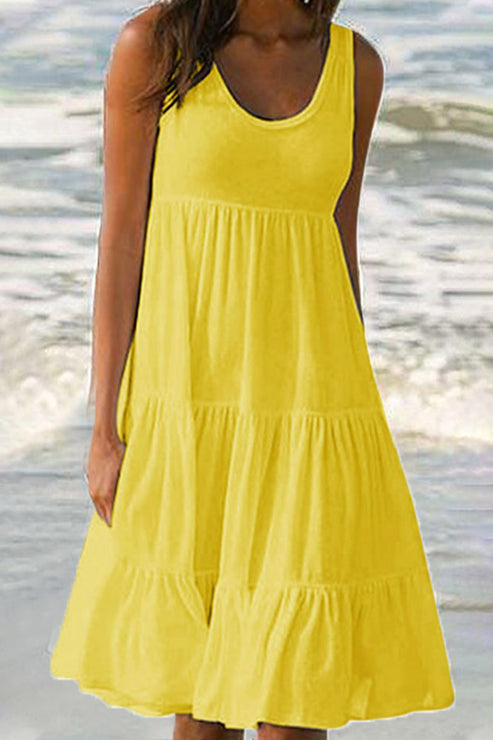 Robe à Jupe en Gâteau à Panneaux Superposés Élégante et Sucrée avec Col Rond - Aurelles