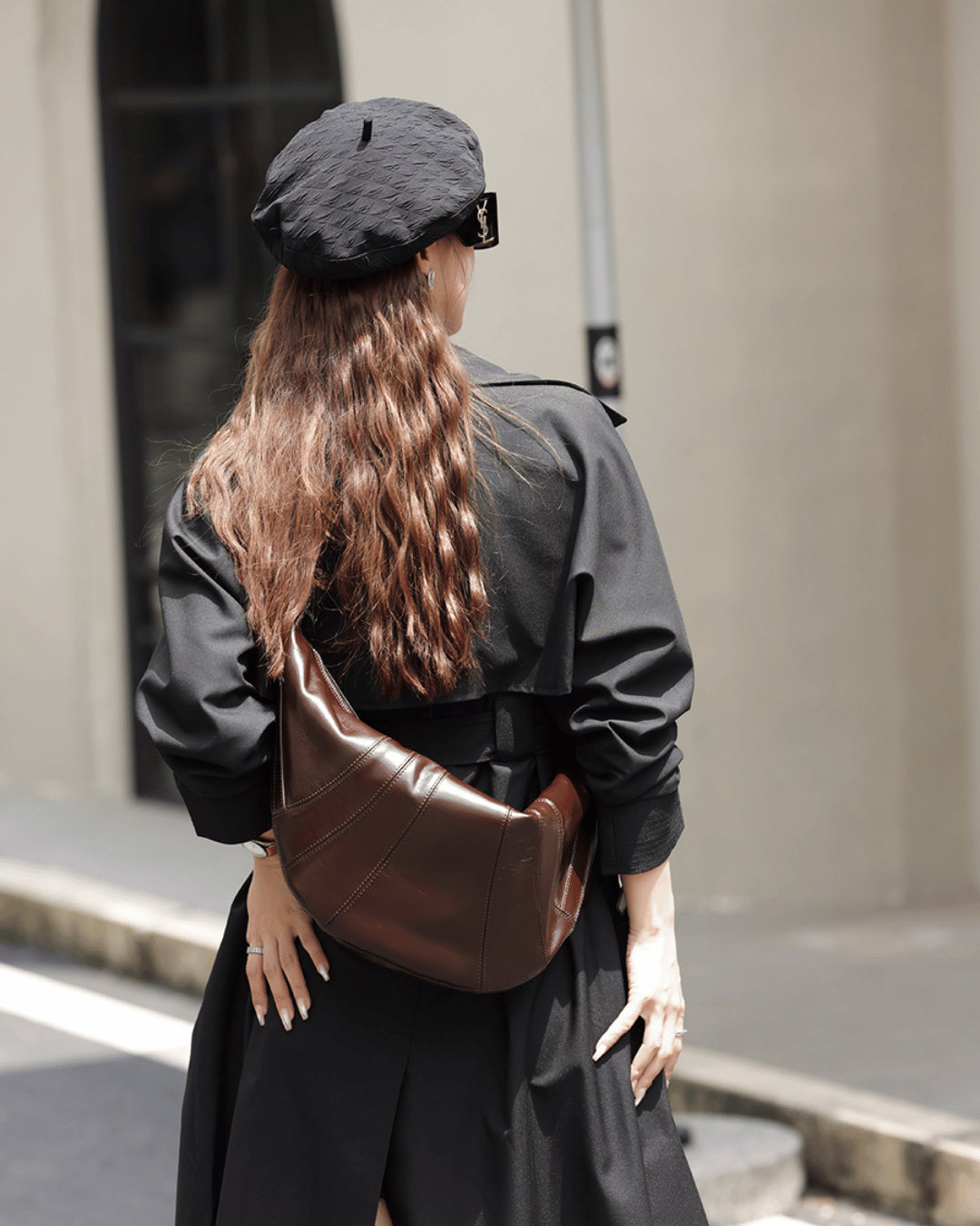 Sac Bandoulière en Forme de Banane en Cuir pour Femmes