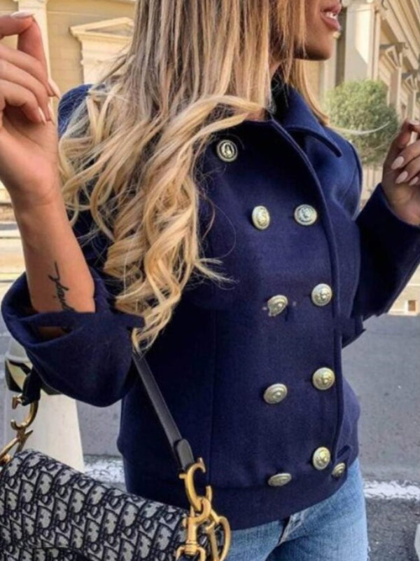 Veste de designer courte avec boutons dorés pour femmes - Aurelles