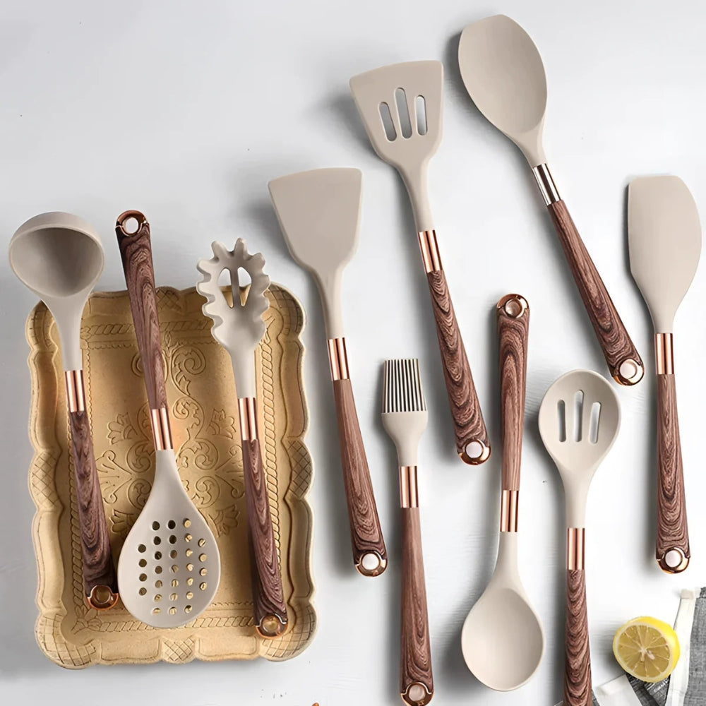 Velora – Ensemble d’Ustensiles de Cuisine en Silicone Premium et Résistant (10 Pièces)
