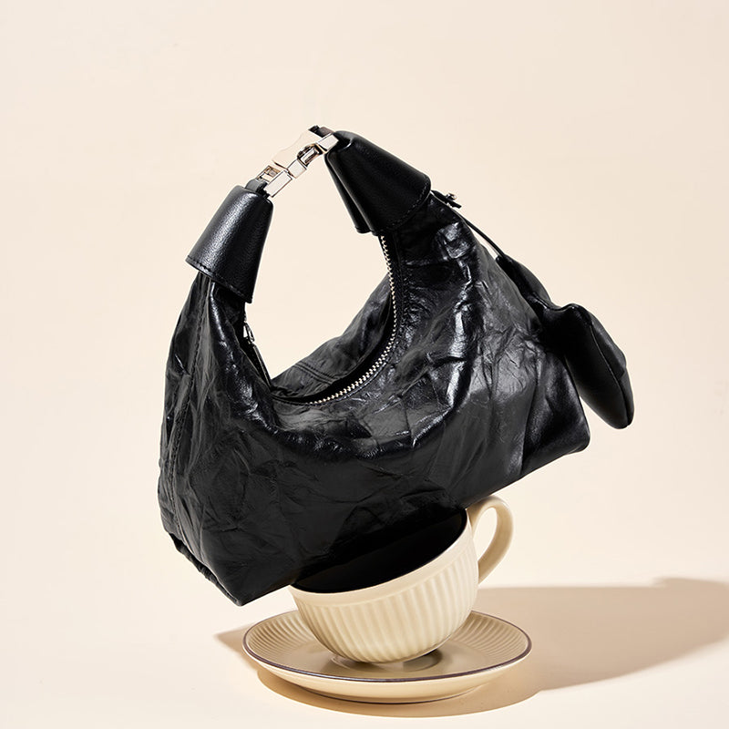 Sac Mini Crinkle en Cuir avec Détail Nœud pour Femmes