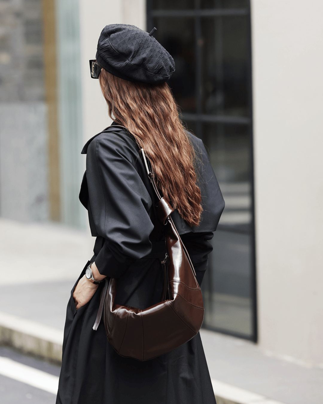 Sac Bandoulière en Forme de Banane en Cuir pour Femmes