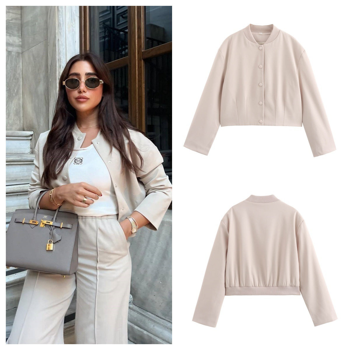 Veste Courte Style Baseball à Col Montant Pour Femmes - Aurelles