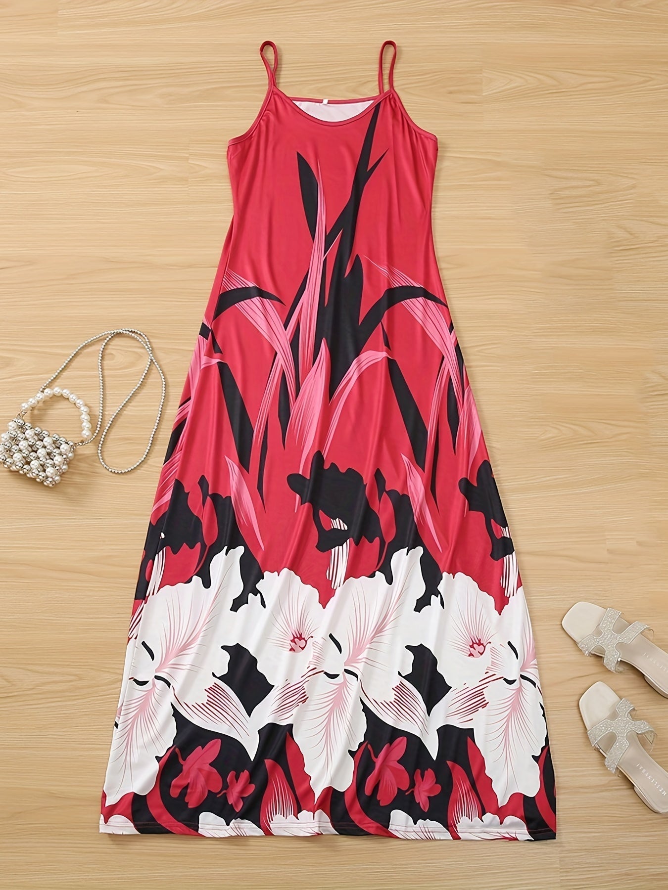 Robe à Bretelles Spaghetti Imprimée Fleurs pour Femmes - À Porter Toute l'Année - Aurelles