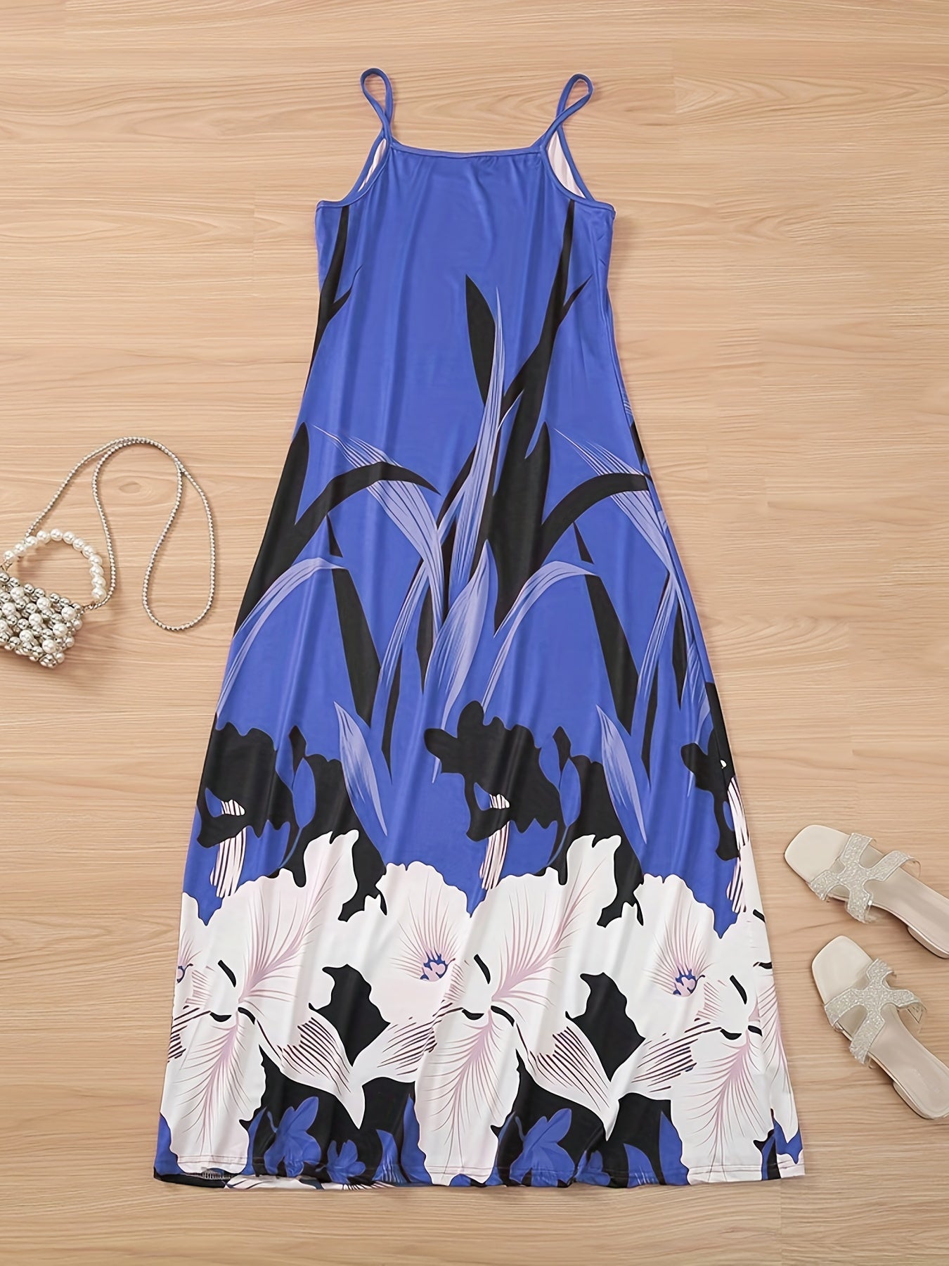 Robe à Bretelles Spaghetti Imprimée Fleurs pour Femmes - À Porter Toute l'Année - Aurelles