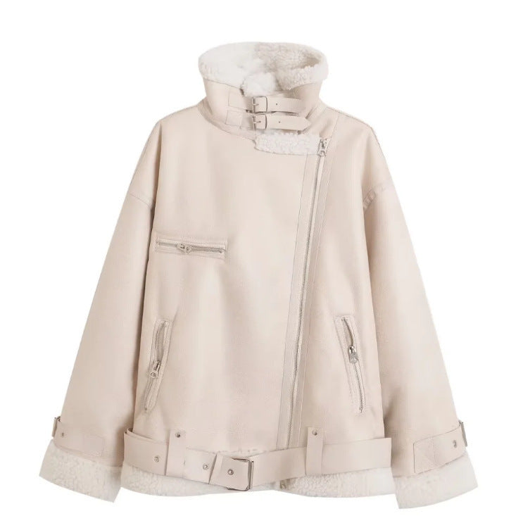 Manteau Femme Doublé Polaire en Simili Cuir & Laine d'Agneau - Aurelles