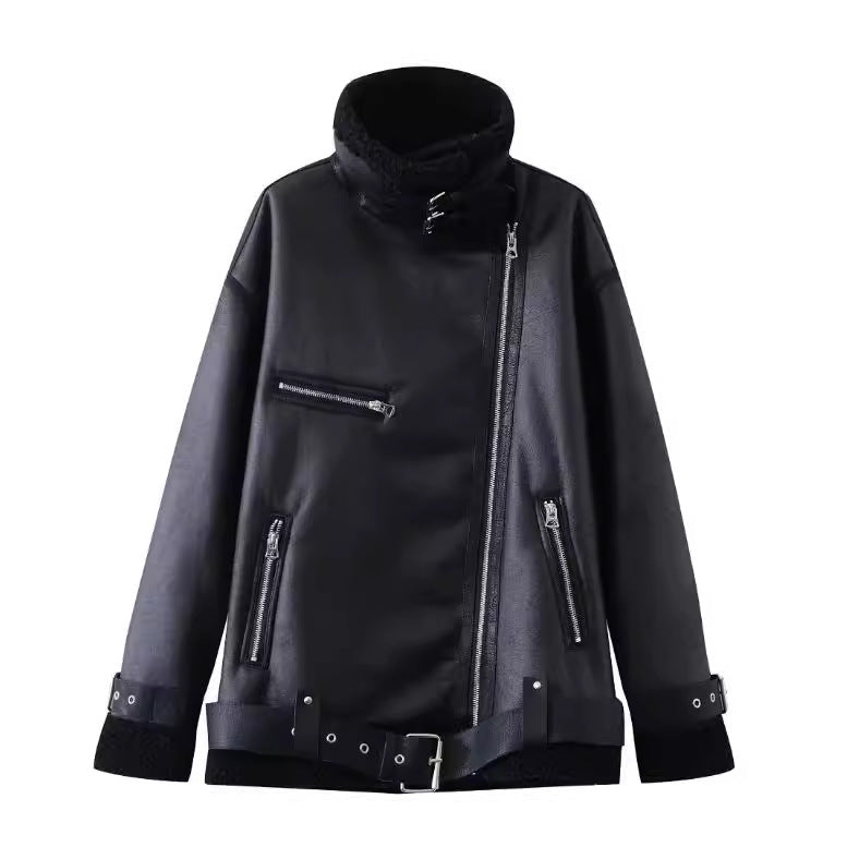 Manteau Femme Doublé Polaire en Simili Cuir & Laine d'Agneau - Aurelles