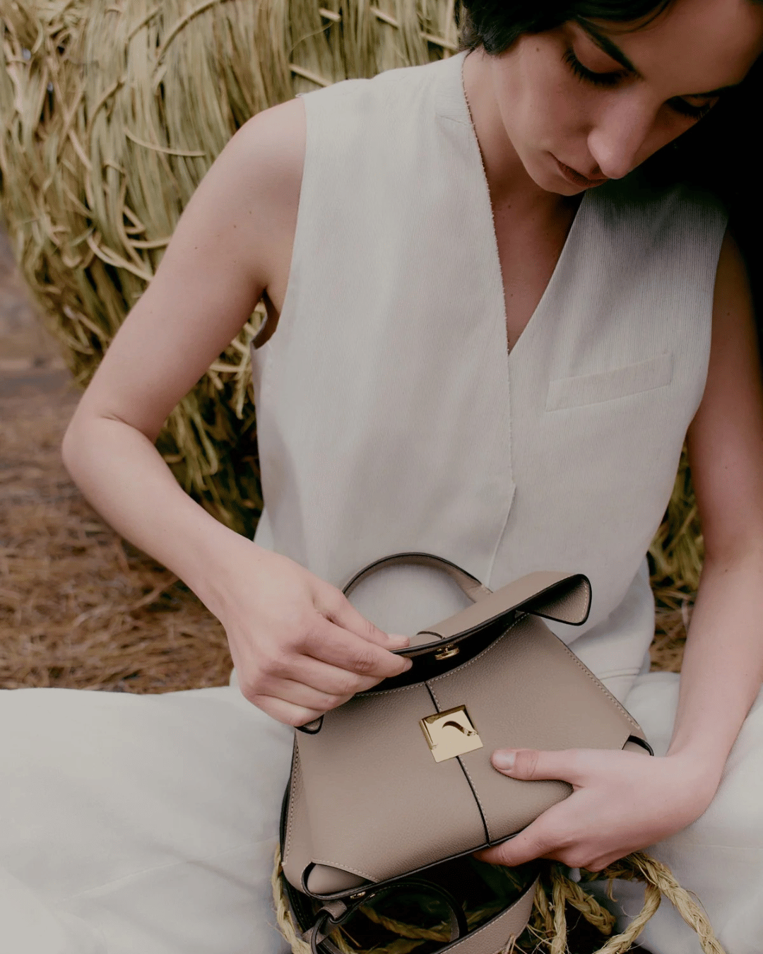 Sac à Main en Cuir de Veau avec Bandoulière pour Femmes