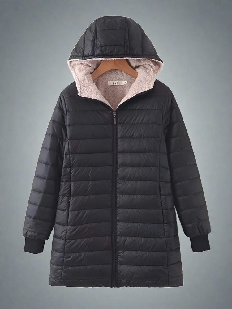 Manteau d'hiver matelassé long et chaud avec capuche pour femmes - Aurelles