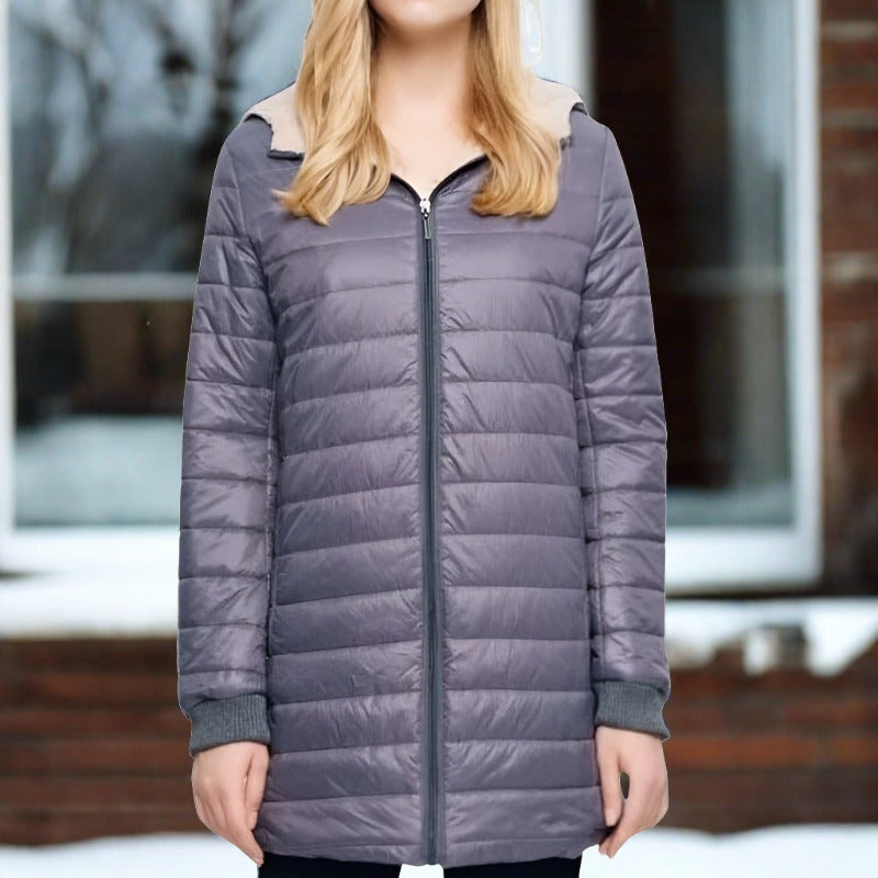 Manteau d'hiver matelassé long et chaud avec capuche pour femmes - Aurelles
