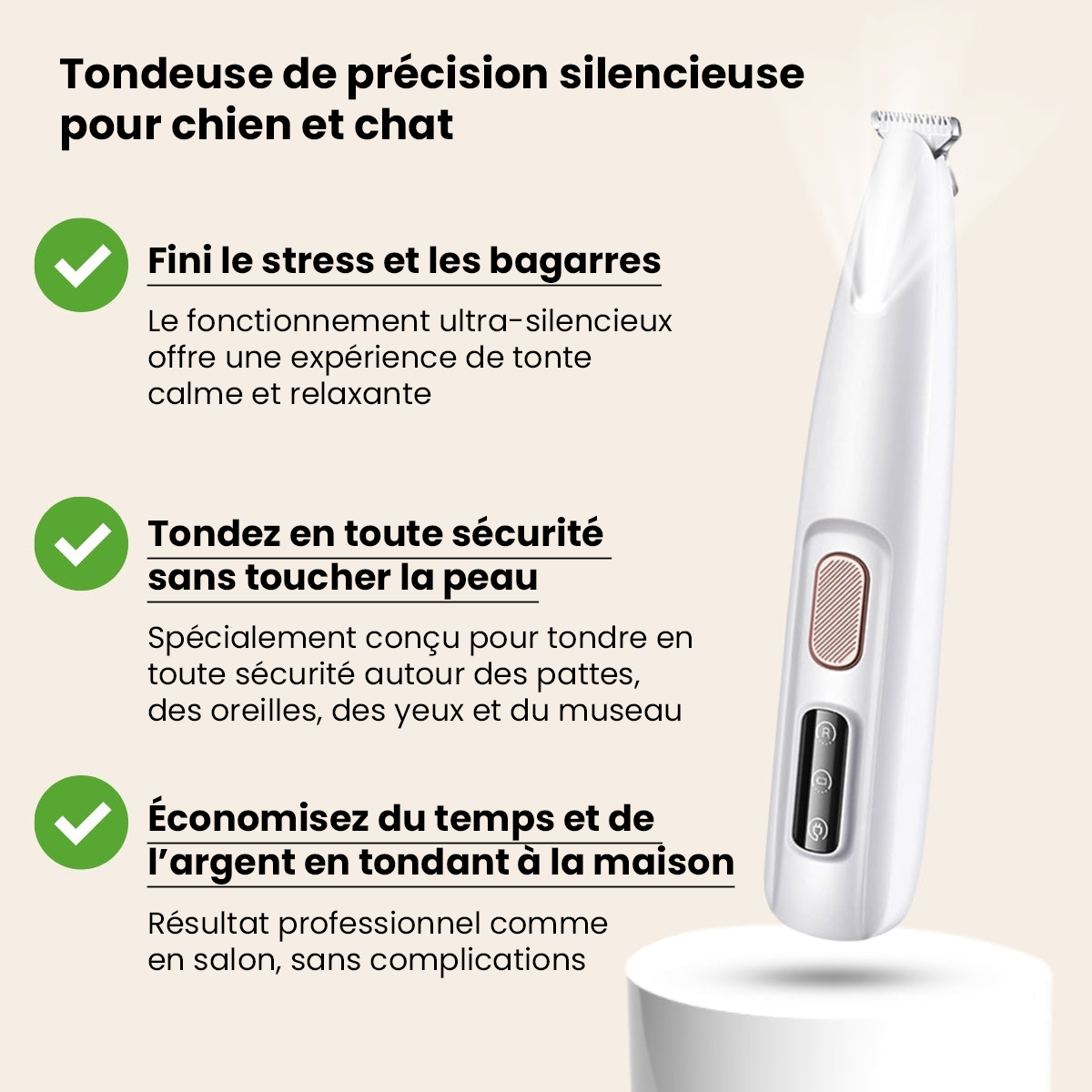 Tondeuse silencieuse chien et chat – pattes, museau, oreilles