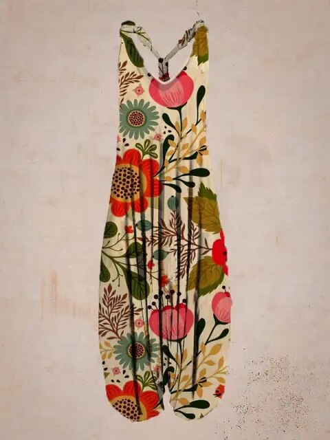 Combinaison Bohémienne Femme - Col Halter - Coupe Ample - Style Harem - Longueur Complète - Aurelles