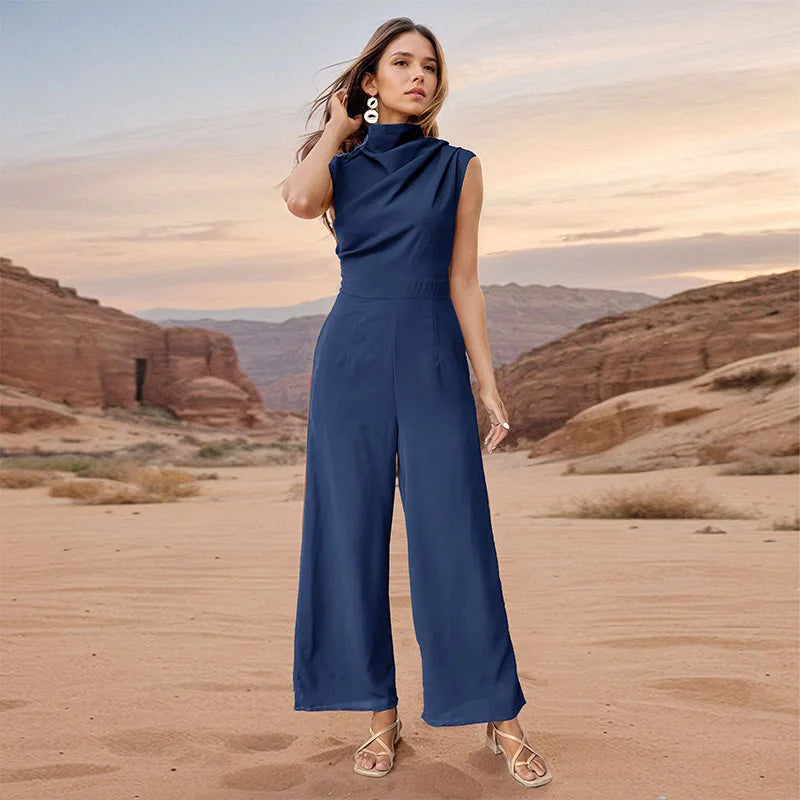 Ensemble haut sans manches décontracté pour femmes avec col montant et pantalon à jambes larges - Aurelles