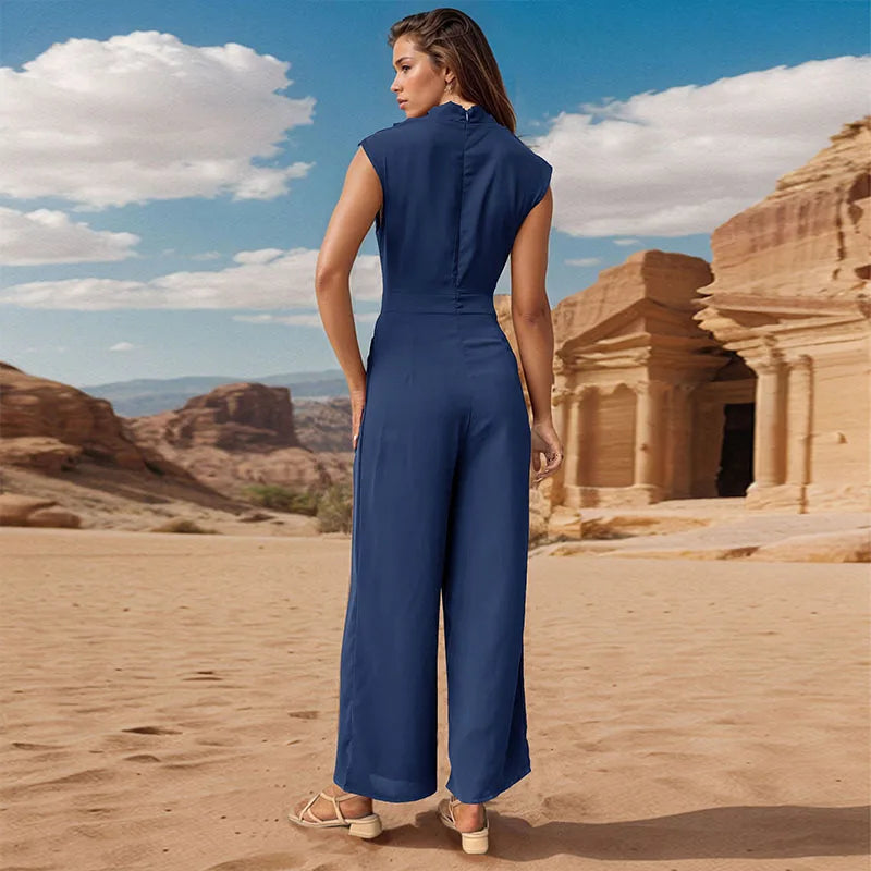 Ensemble haut sans manches décontracté pour femmes avec col montant et pantalon à jambes larges - Aurelles