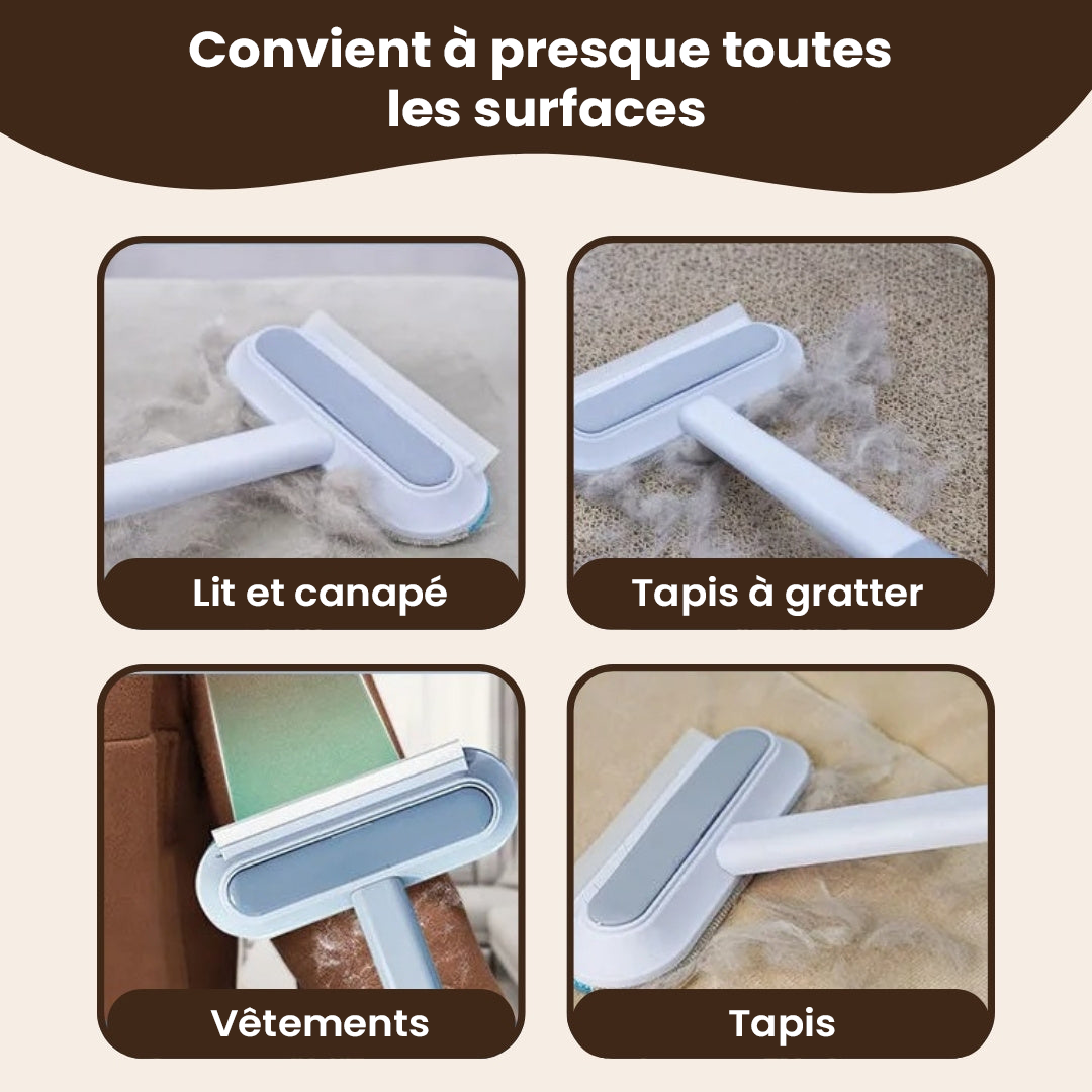 Brosse anti-poils pour animaux 3-en-1 avec manche long