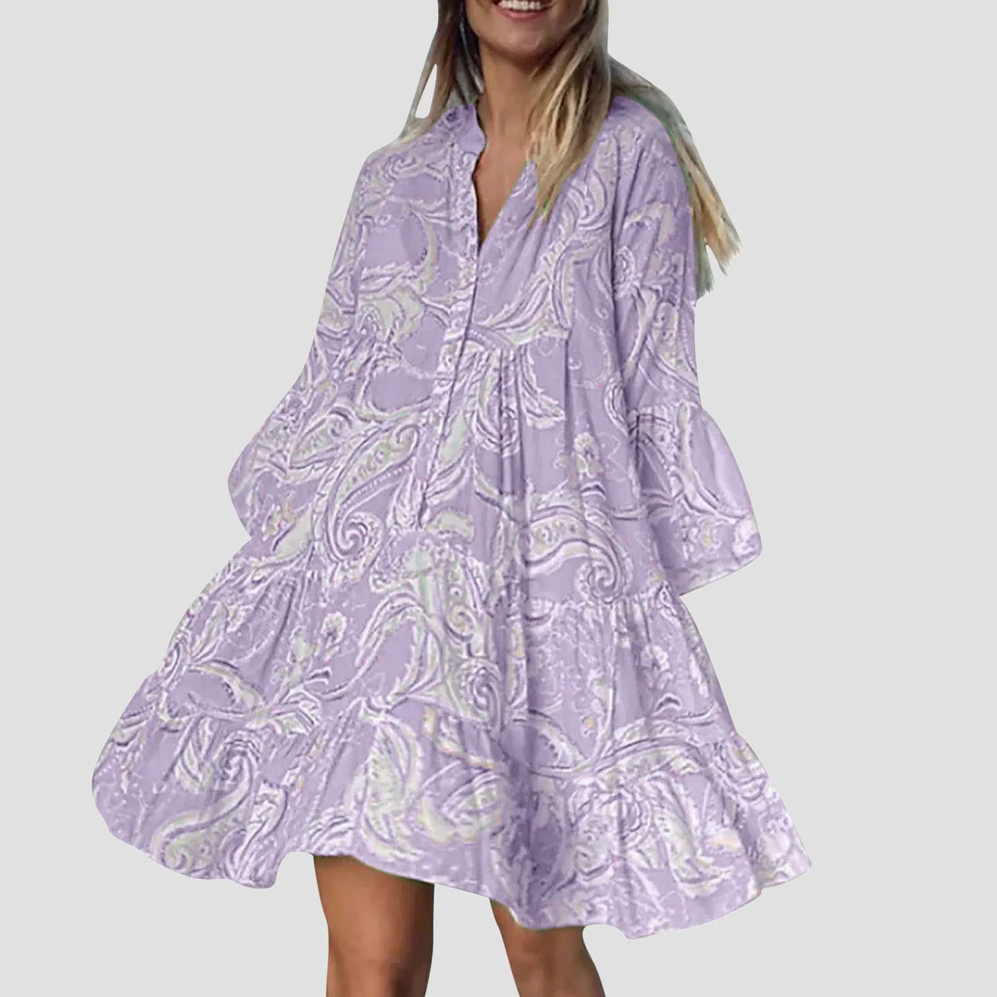 Robe A-Line Femme - Col Boutonné - Coupe Flottante - Manches Courtes Décontractées - Aurelles