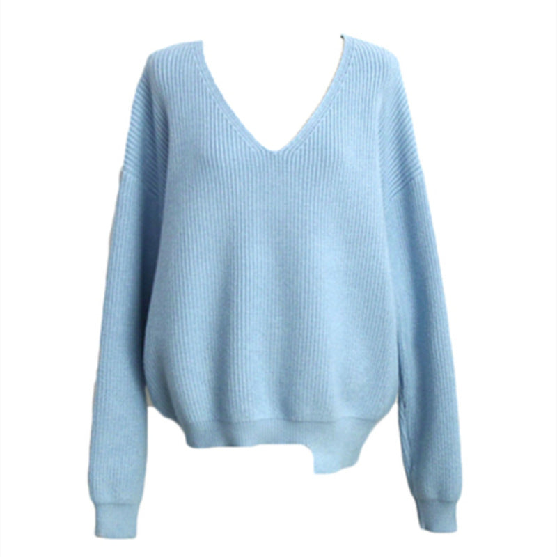 Pull Femme Col V à Manches Longues – Coupe Ample et Style Décontracté - Aurelles