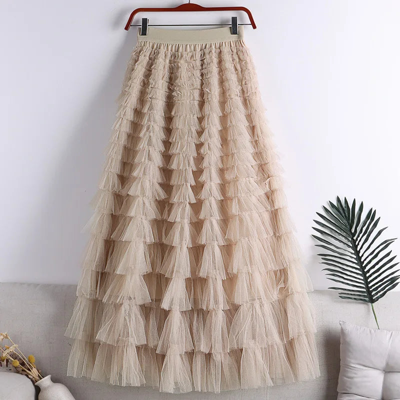 Jupe Midi A-Line en Tulle pour Femmes Élégante en Tulle Superposé - Aurelles