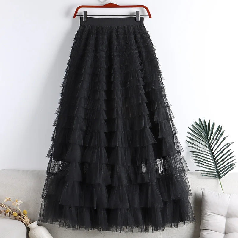 Jupe Midi A-Line en Tulle pour Femmes Élégante en Tulle Superposé - Aurelles