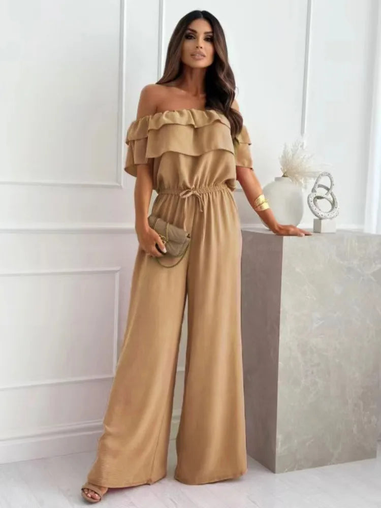 Combinaison Femme Off-Shoulder Élégante avec Taille Élastique - Aurelles