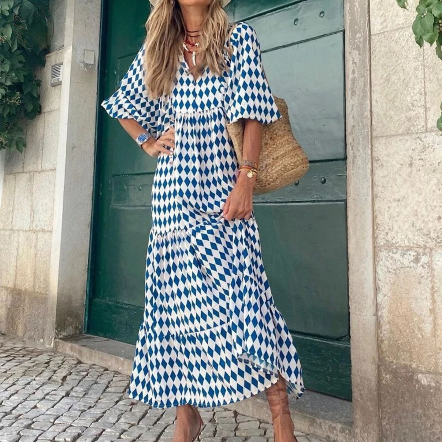 Robe Midi en Coton à Imprimé Géométrique - Aurelles
