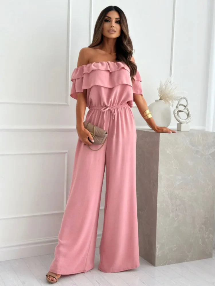 Combinaison Femme Off-Shoulder Élégante avec Taille Élastique - Aurelles