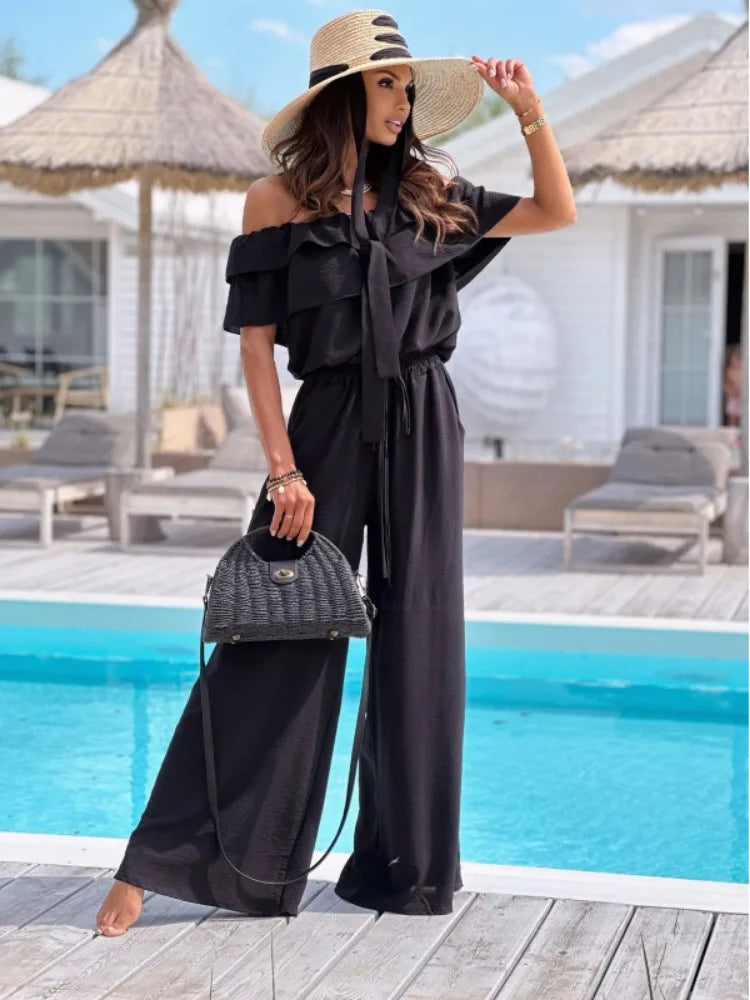 Combinaison Femme Off-Shoulder Élégante avec Taille Élastique - Aurelles