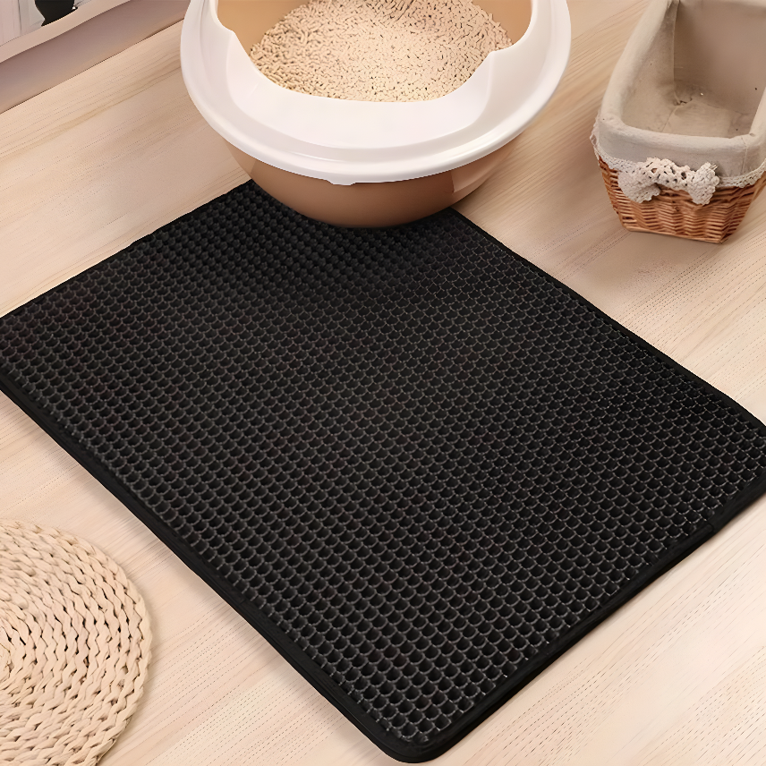 Tapis de litière anti-éparpillement pour chat – Double couche, facile à nettoyer, imperméable