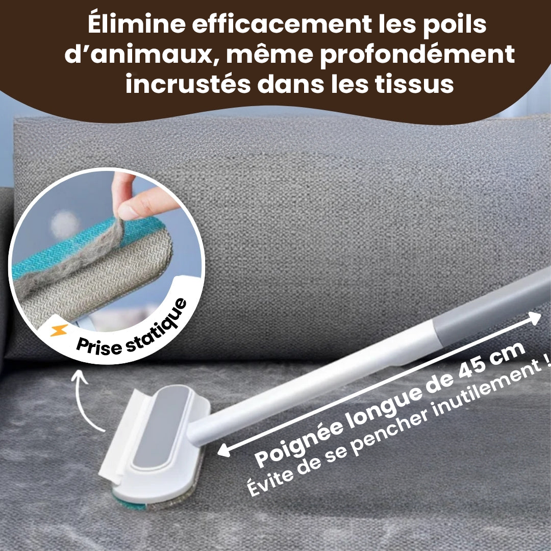 Brosse anti-poils pour animaux 3-en-1 avec manche long